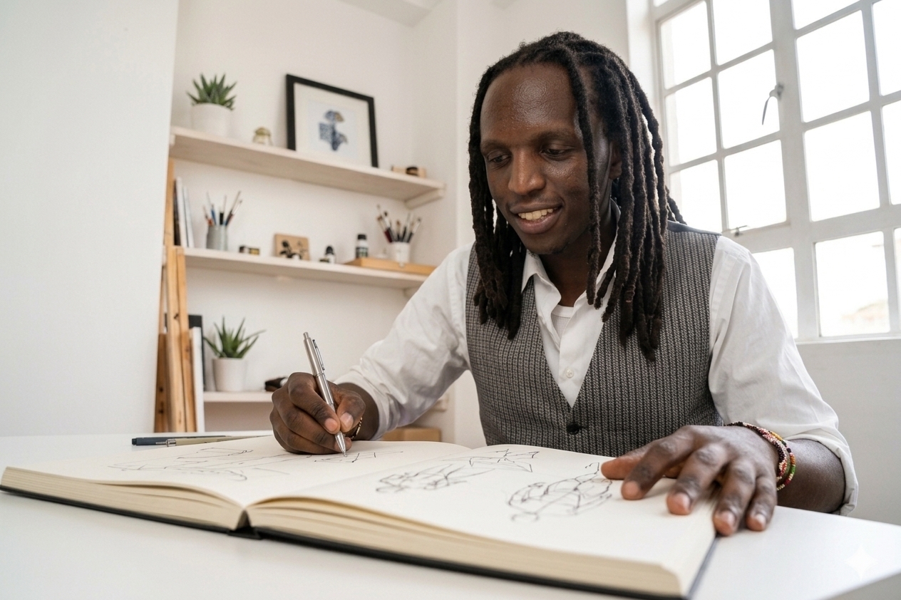 Stephen Ndambuki working in his studio
